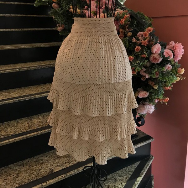 Saia de Tulle de Malha Capuccino com Poá Black